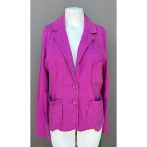 Caslon Womens XL Magenta Pink Knit Blazer Cotton Slub 2 Button Pocket Jacket